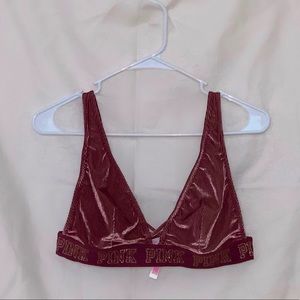 VS Pink Ribbed Velvet Plunge Bralette